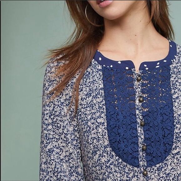 Anthropologie Navy and Cream Blouse - Picture 2 of 10